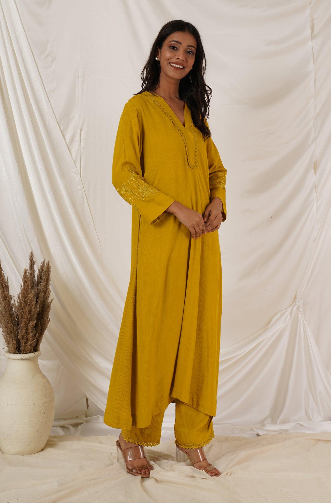 Mustard Yellow Kurta Set Of 2