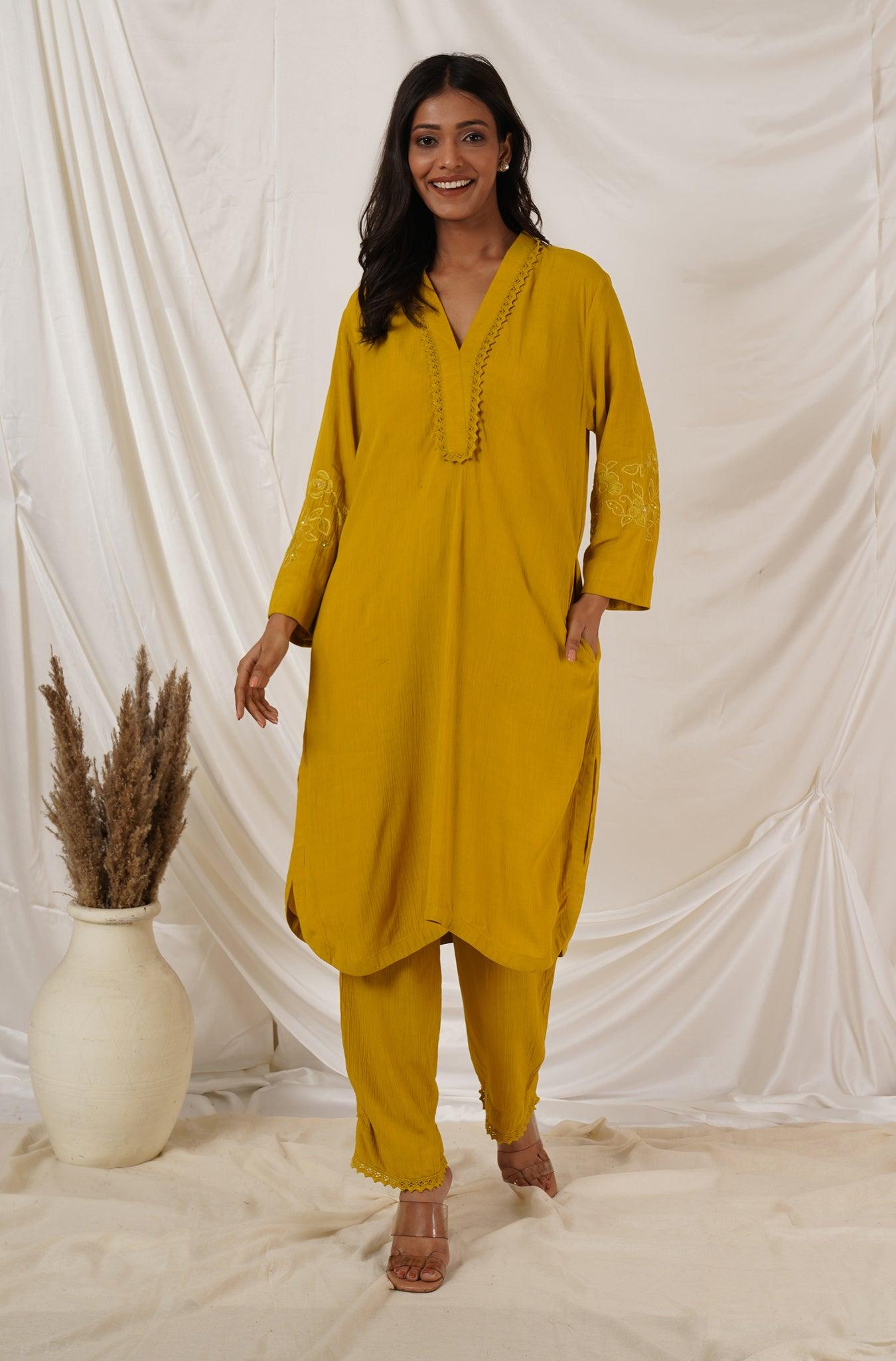 Mustard  Yellow Tunic Coord Set Of 2
