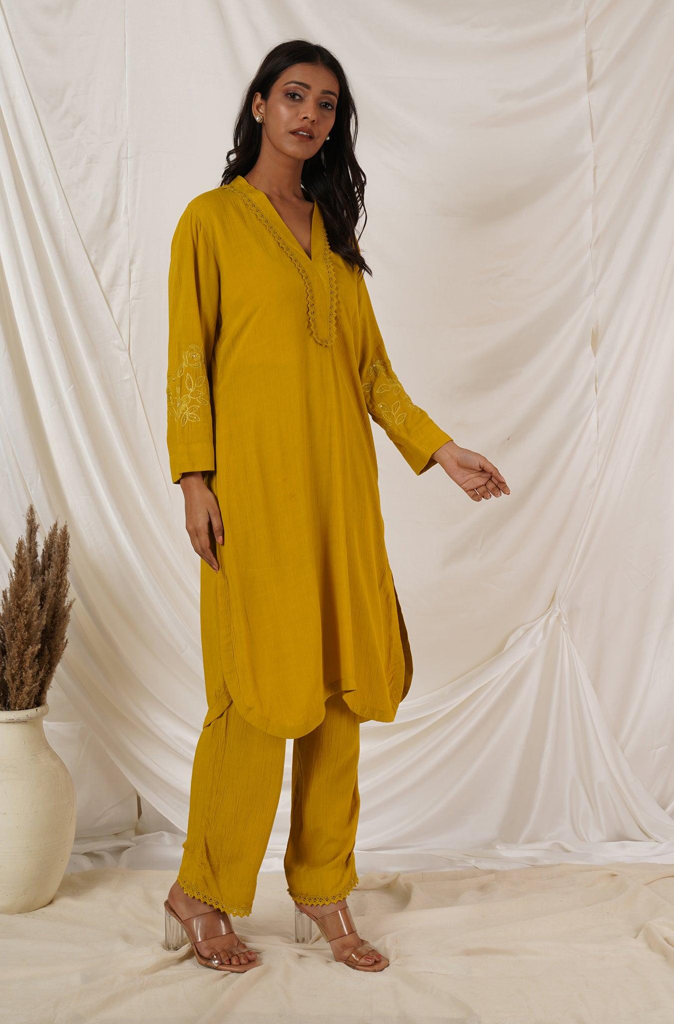 Mustard  Yellow Tunic Coord Set Of 2