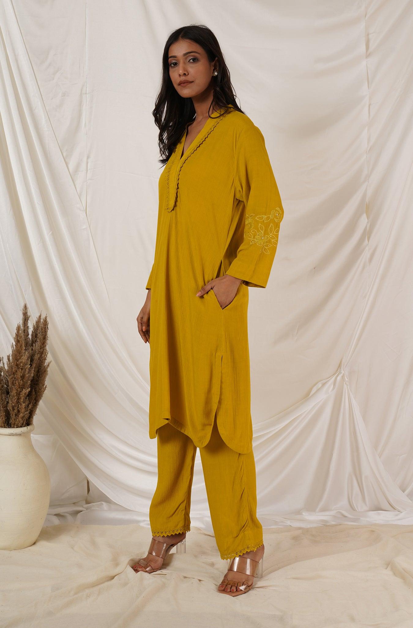 Mustard  Yellow Tunic Coord Set Of 2