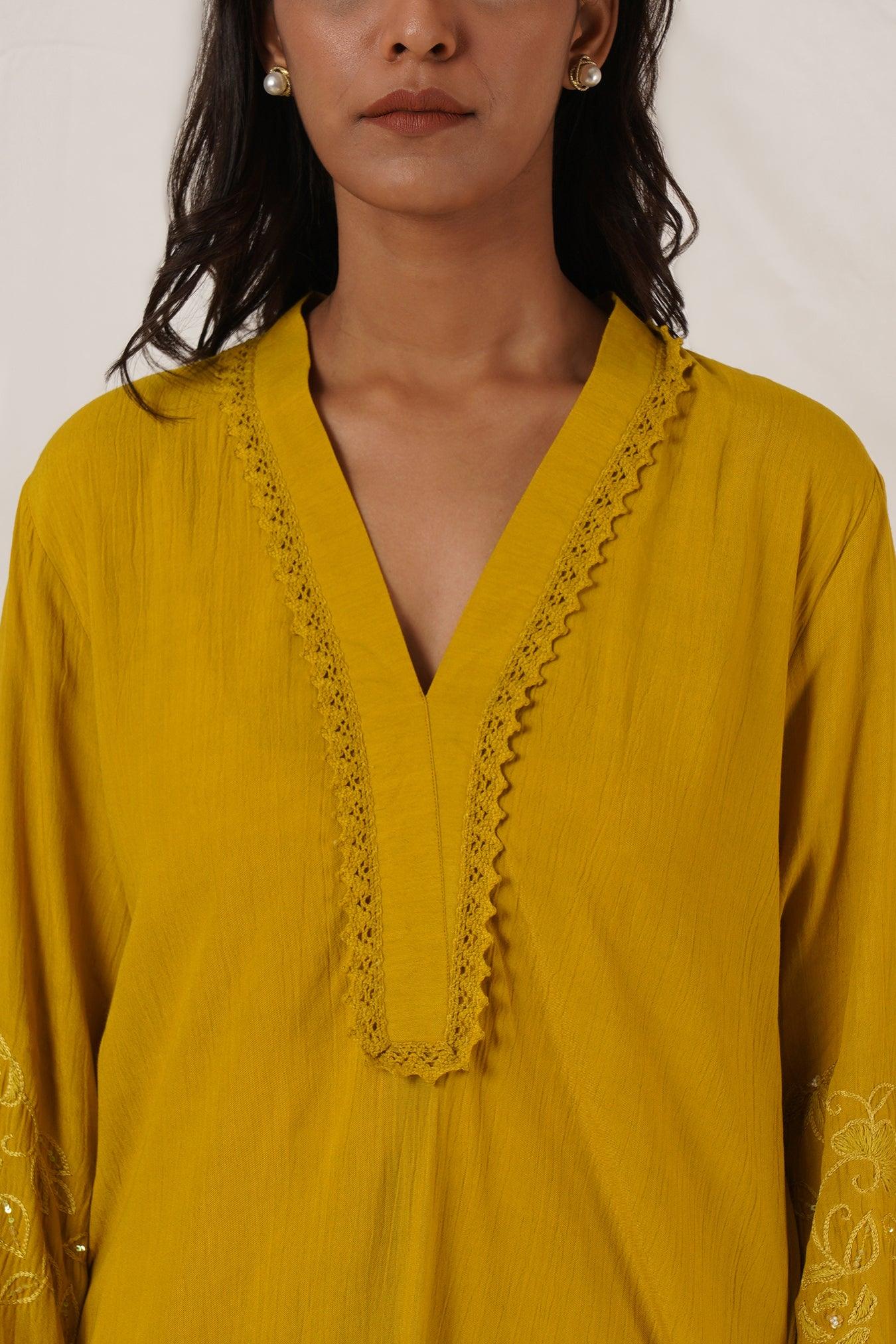 Mustard  Yellow Tunic Coord Set Of 2