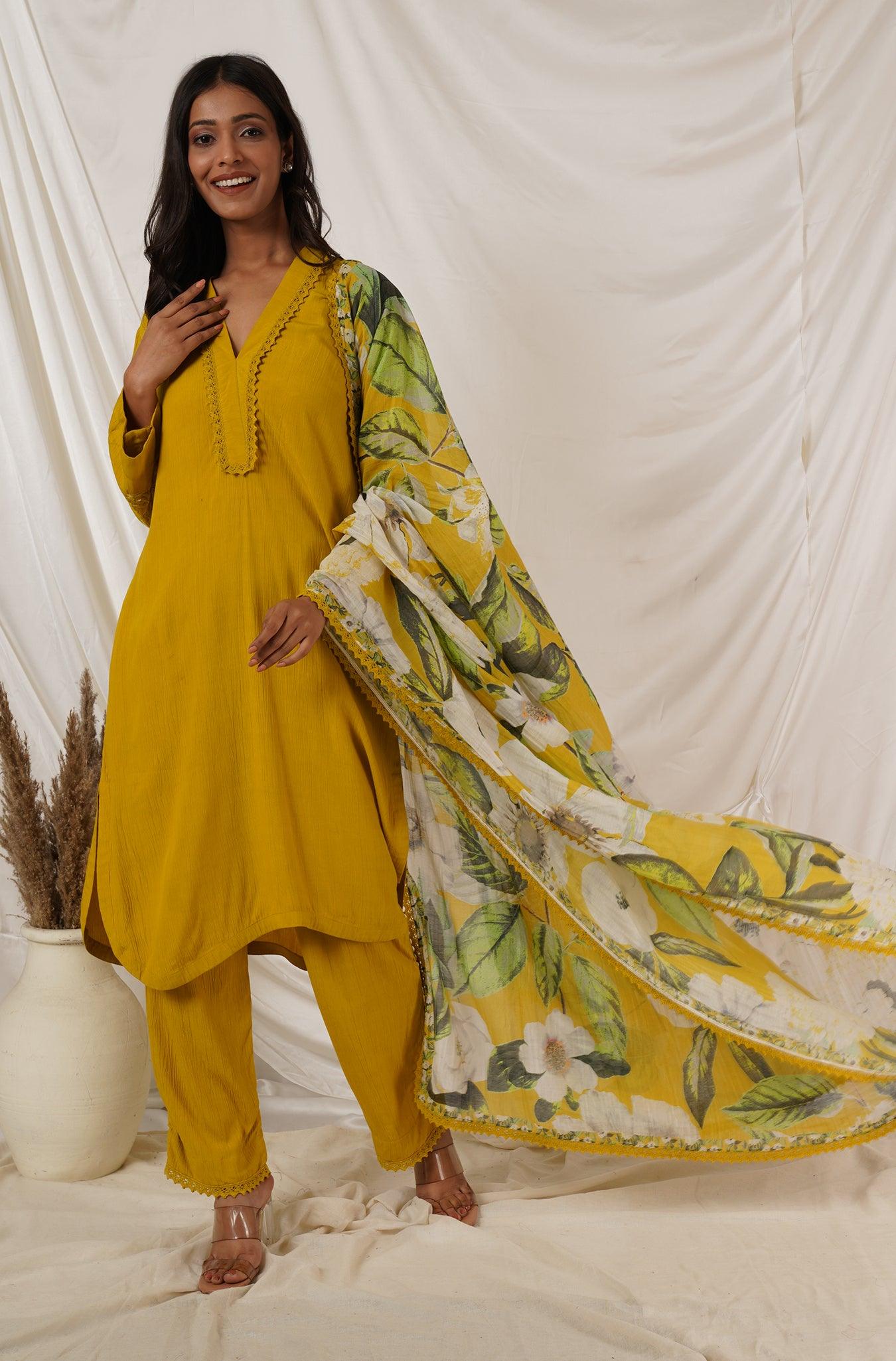 Mustard  Yellow Tunic Coord Set Of 2