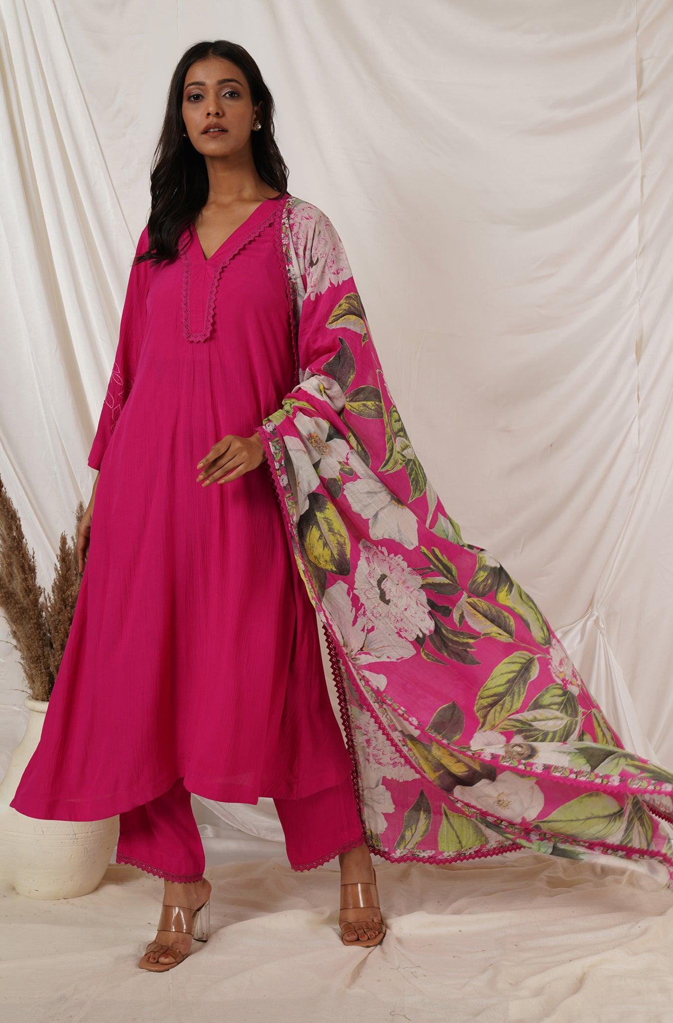 Fuchsia Pink Kurta Set Of 2