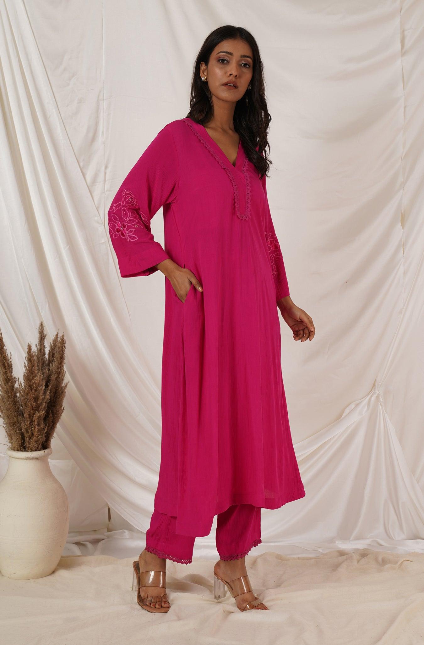Fuchsia Pink Kurta Set Of 2
