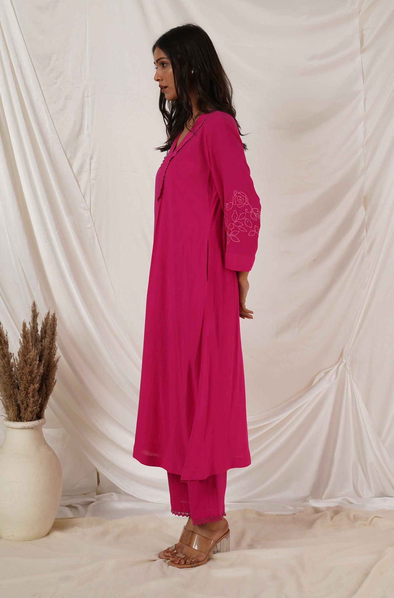Fuchsia Pink Kurta Set Of 2