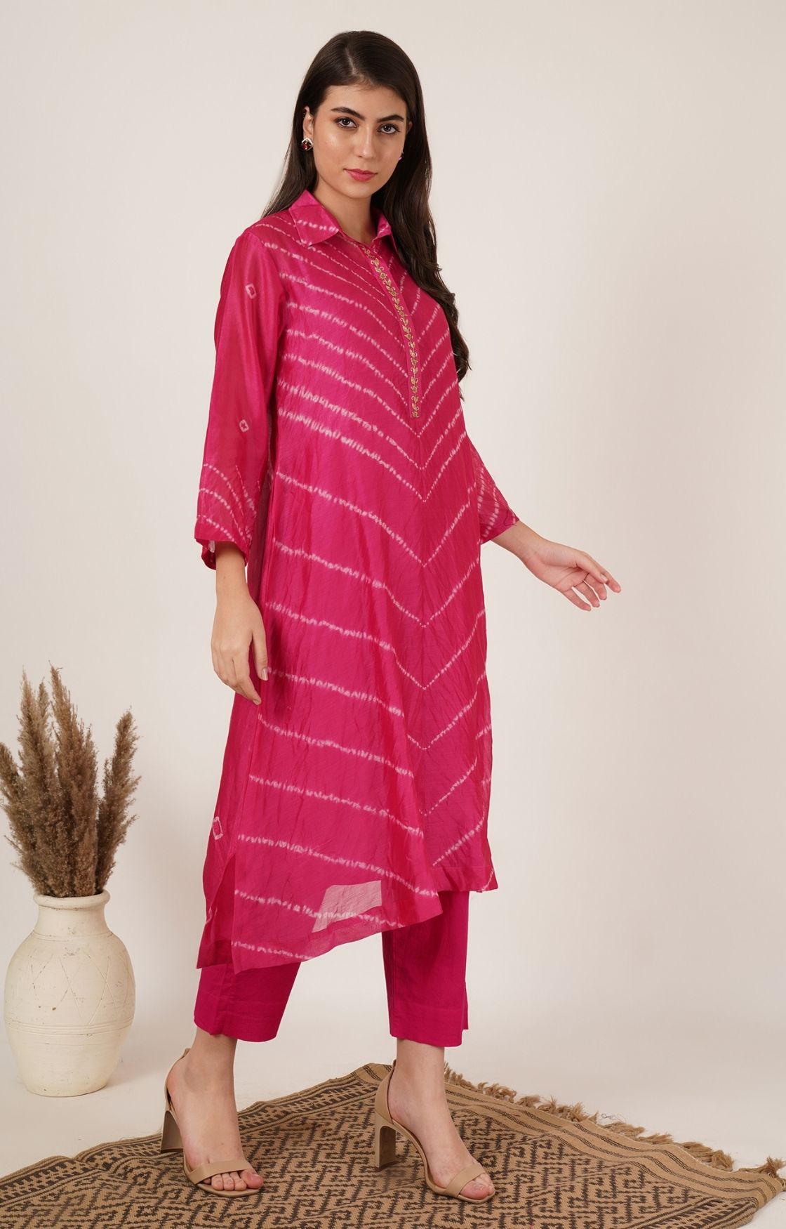 Pink Shibori Bandhani Kurta Set of 2