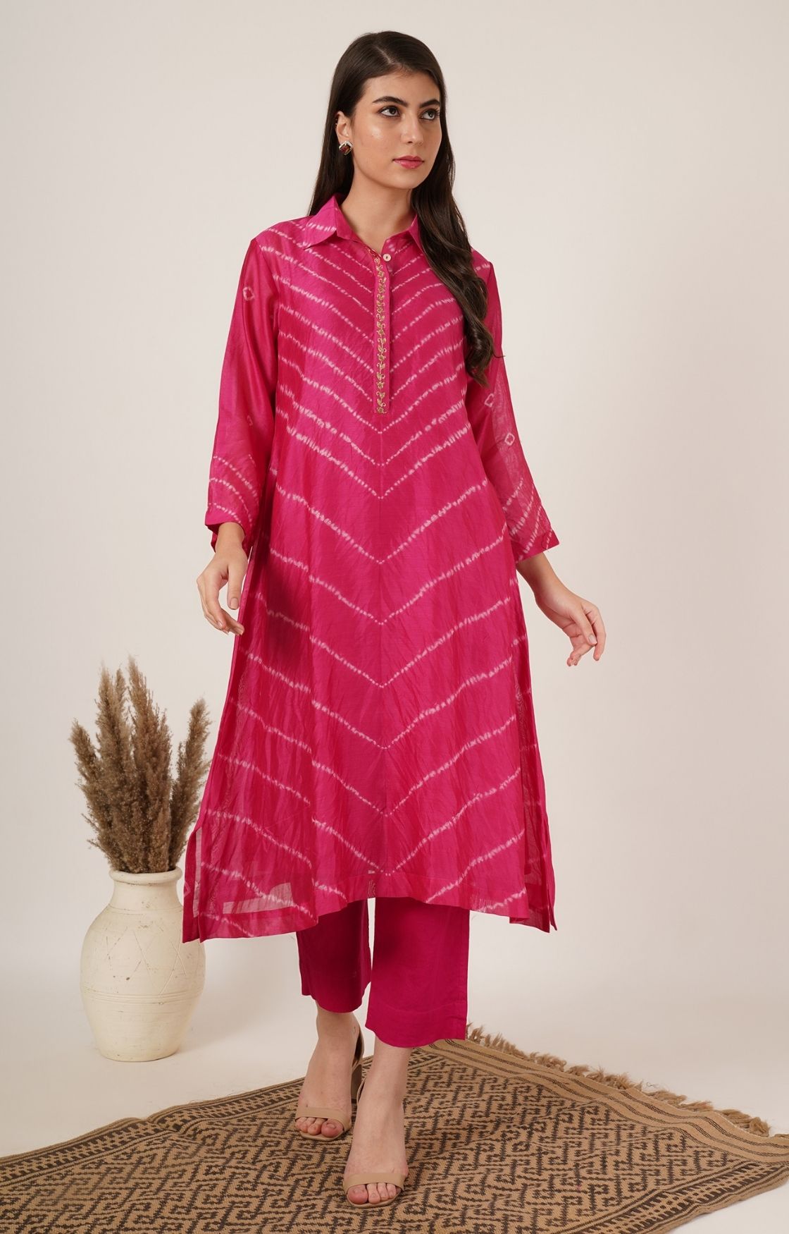 Pink Shibori Bandhani Kurta Set of 2