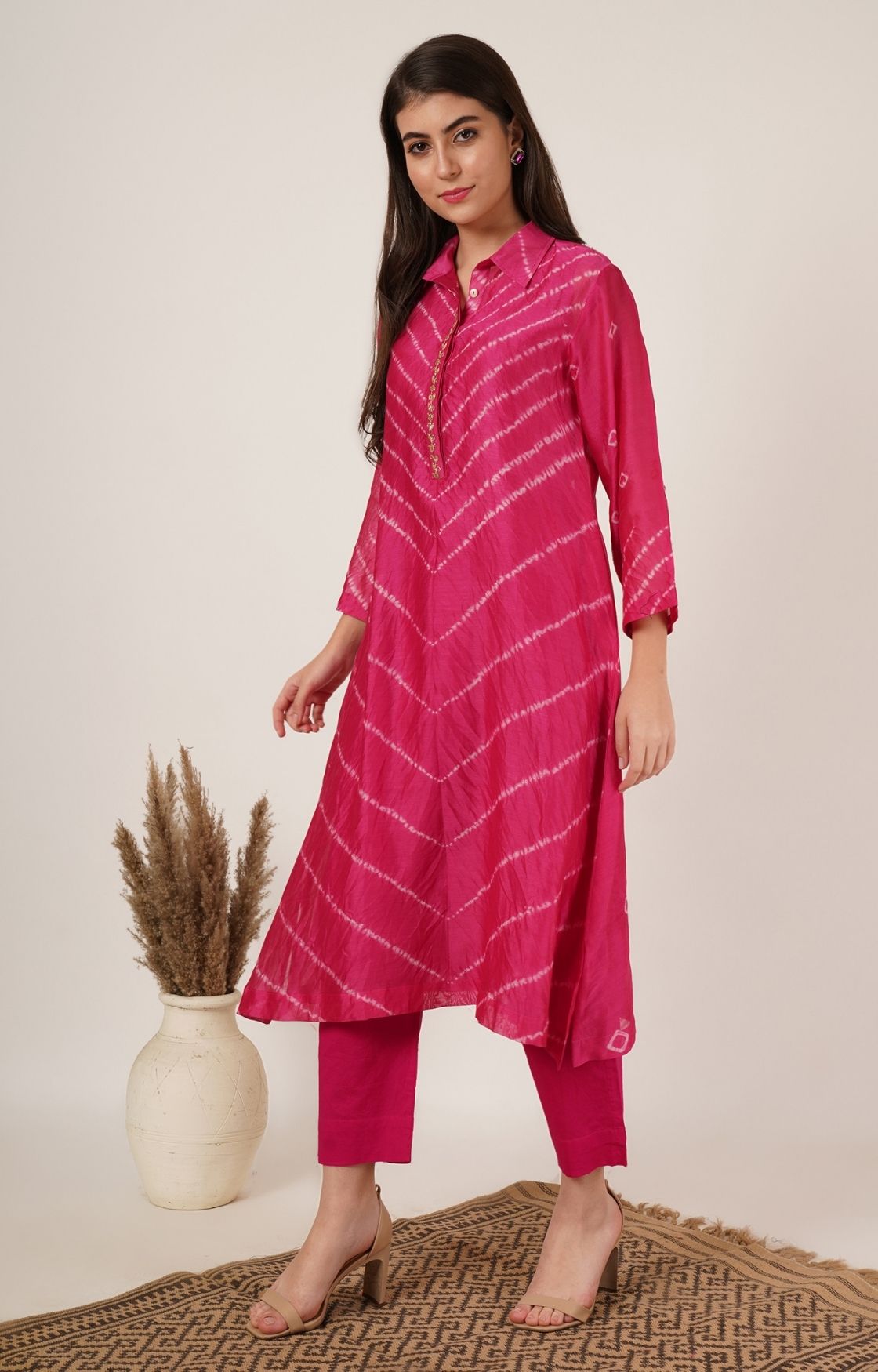 Pink Shibori Bandhani Kurta Set of 2
