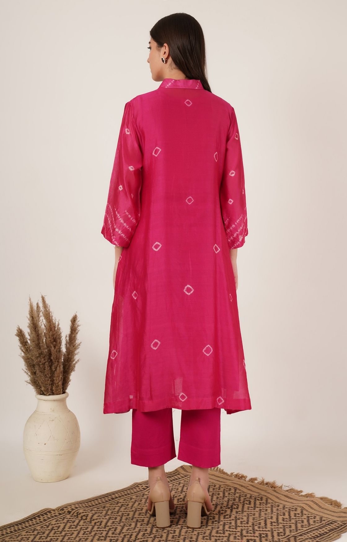 Pink Shibori Bandhani Kurta Set of 2