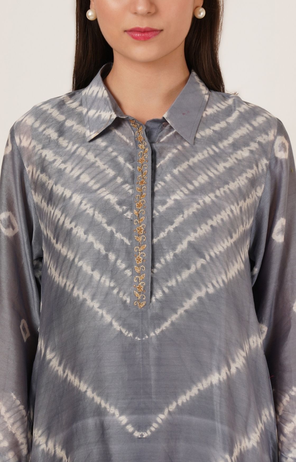 Grey Shibori Bandhani Kurta Set of 2