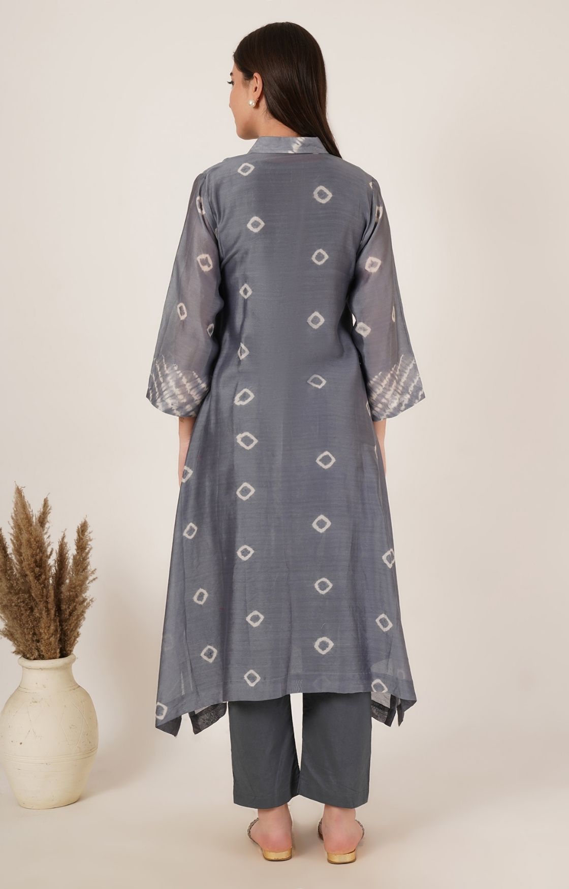 Grey Shibori Bandhani Kurta Set of 2