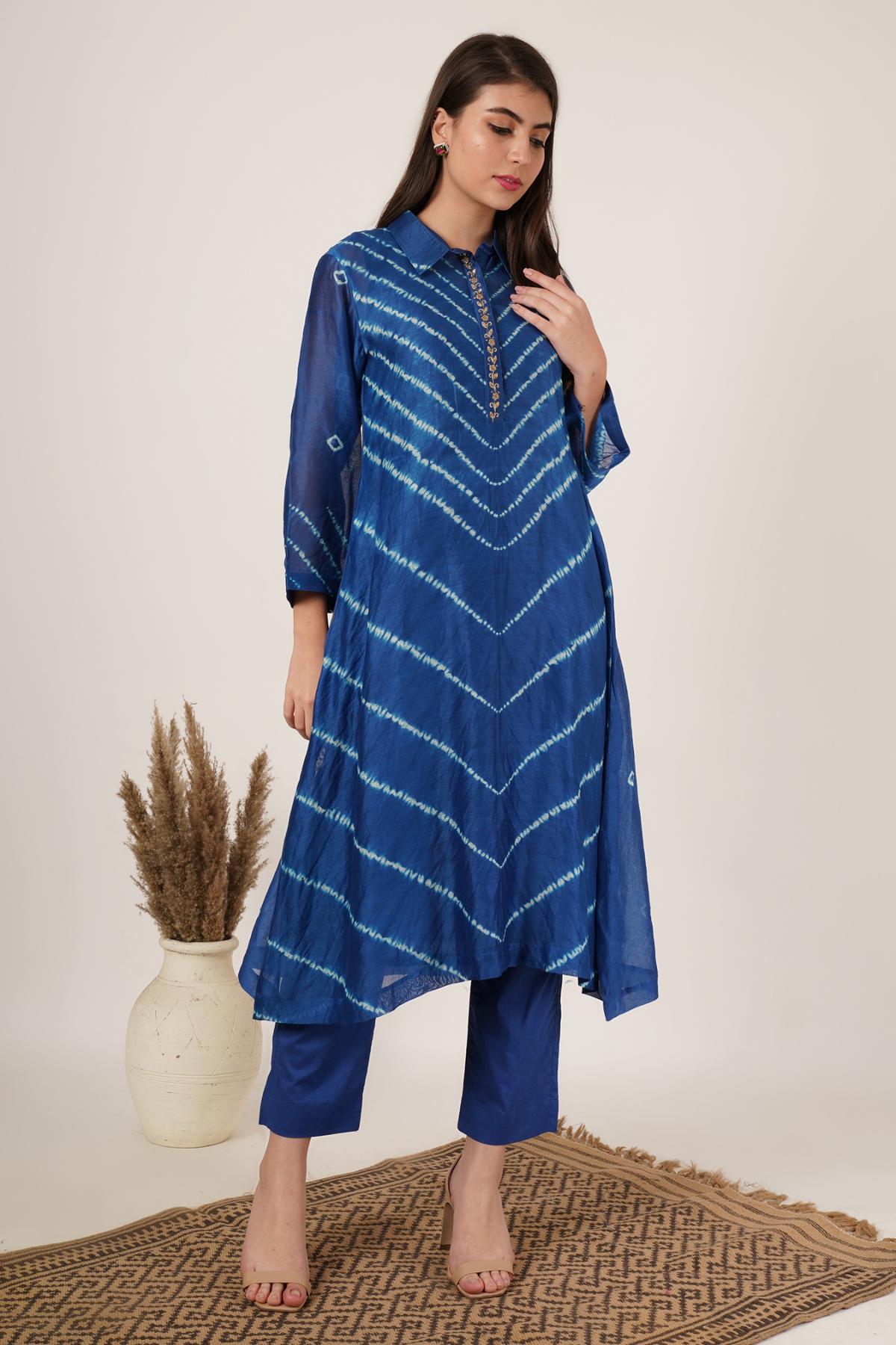 Blue Shibori Bandhani Kurta Set of 2