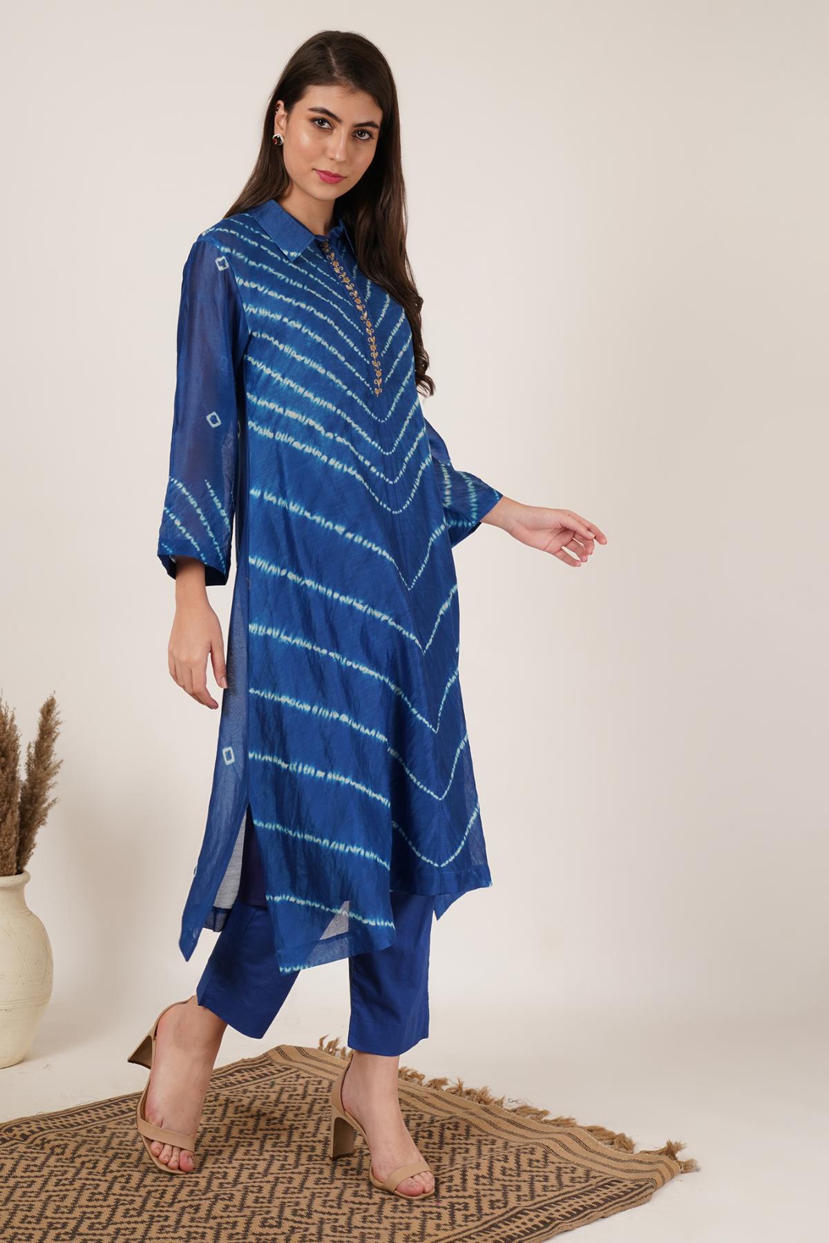Blue Shibori Bandhani Kurta Set of 2
