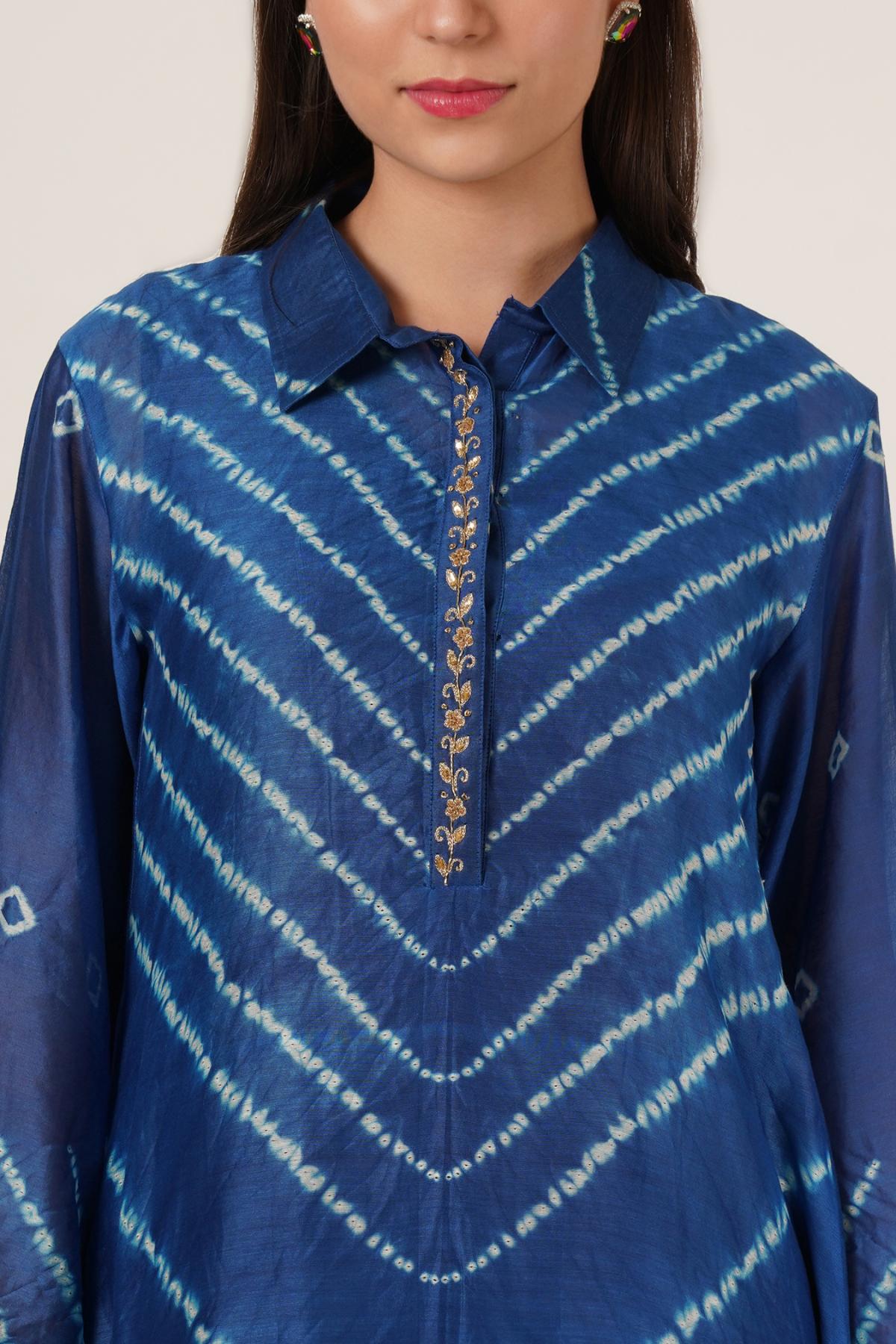 Blue Shibori Bandhani Kurta Set of 2
