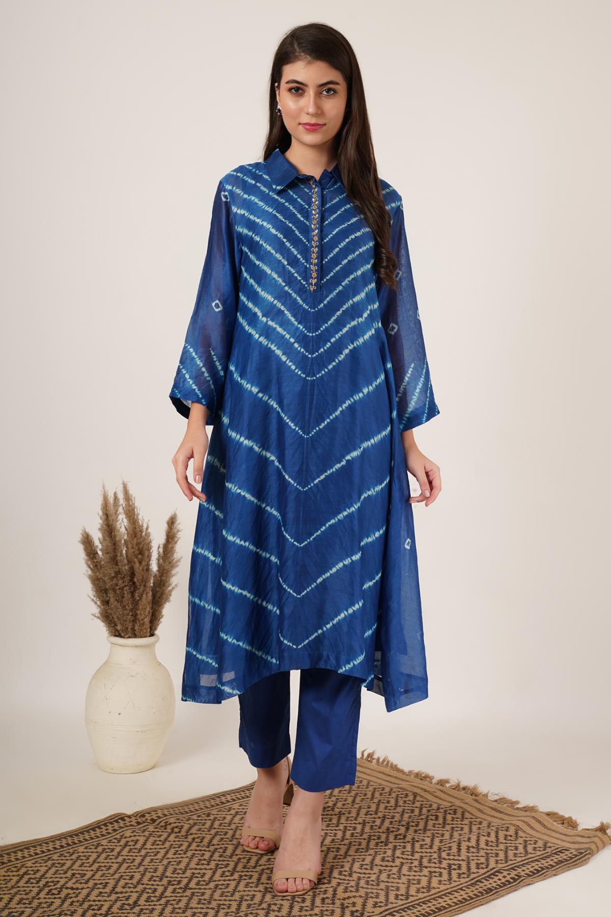 Blue Shibori Bandhani Kurta Set of 2