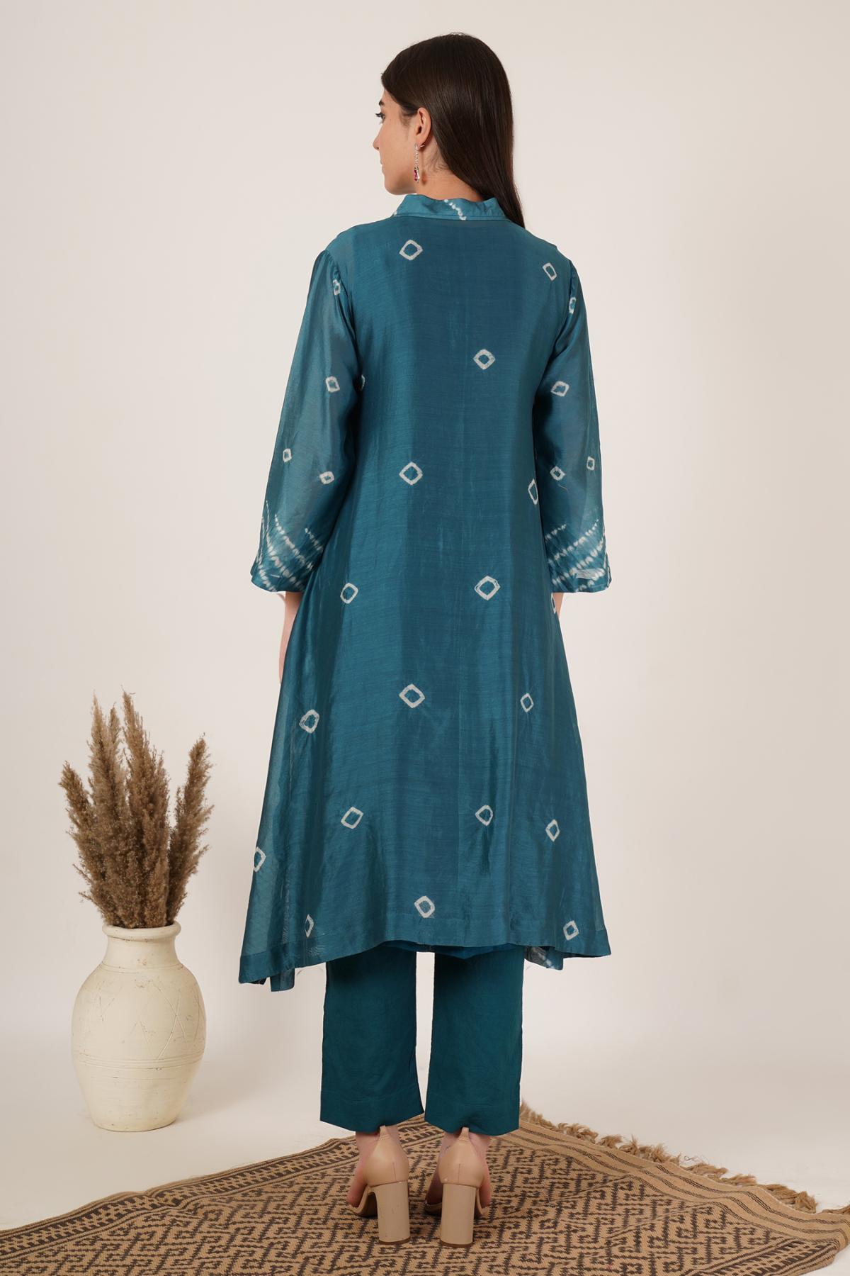 Teal Green Shibori Bandhani Kurta Set of 2