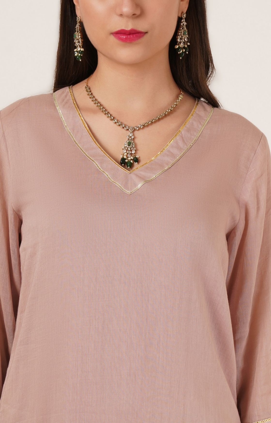Rose Pink Mulmul Gota Sharara Set of 2