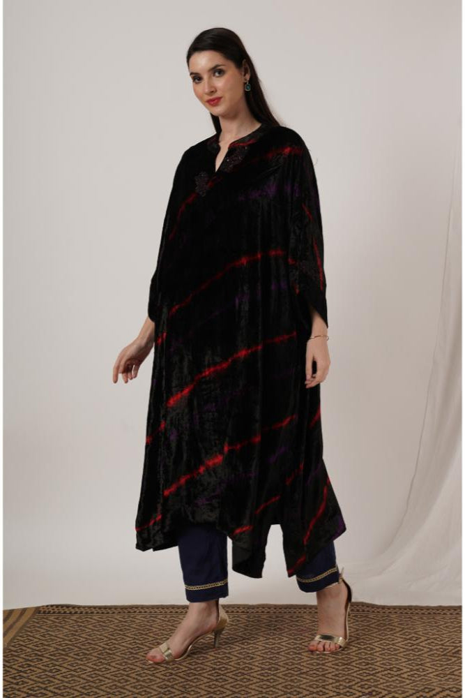 Black Red Purple Tie Dye Velvet Kaftan
