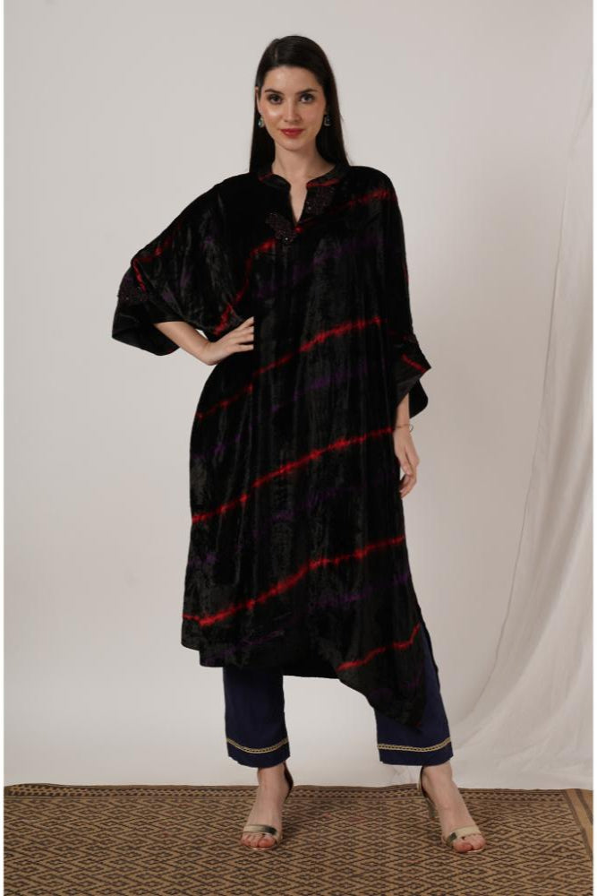 Black Red Purple Tie Dye Velvet Kaftan