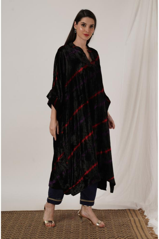 Black Red Purple Tie Dye Velvet Kaftan