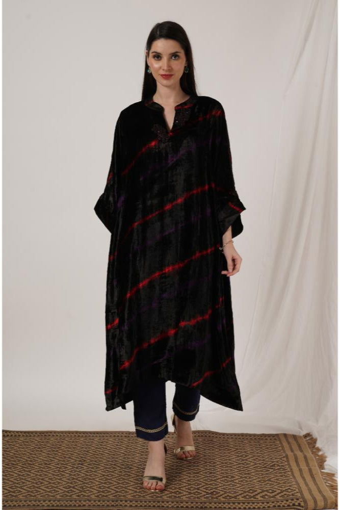 Black Red Purple Tie Dye Velvet Kaftan