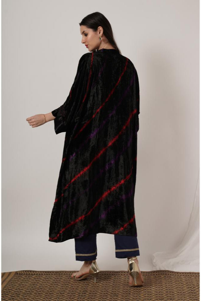 Black Red Purple Tie Dye Velvet Kaftan