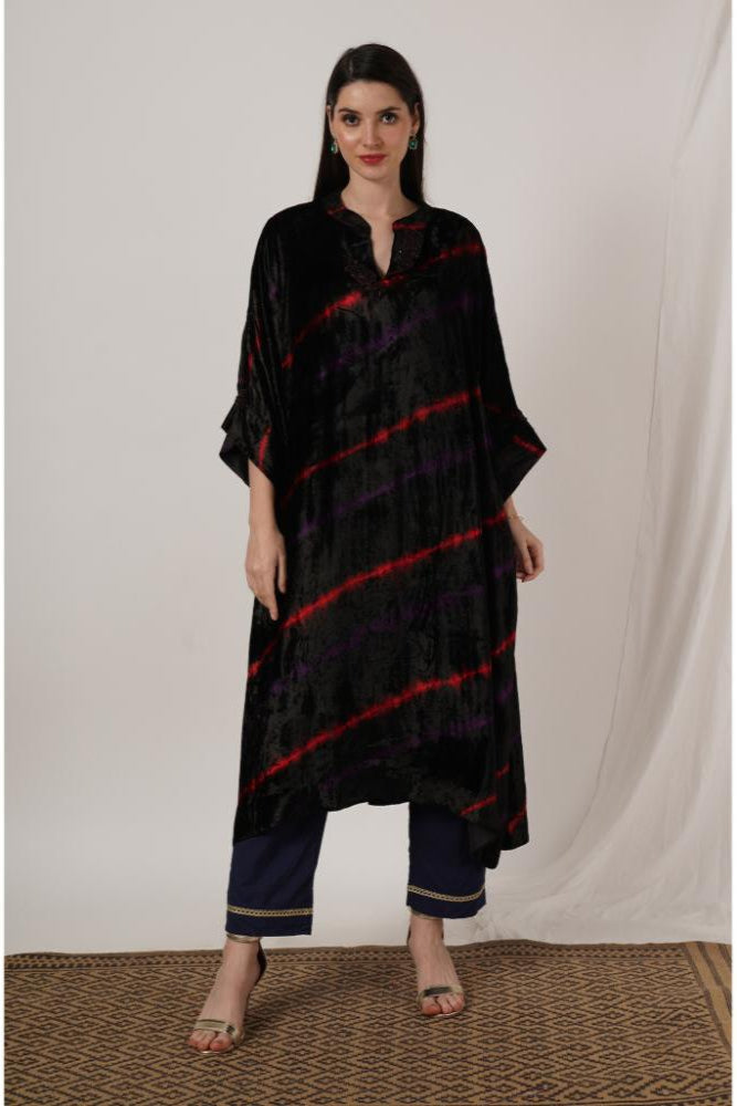 Black Red Purple Tie Dye Velvet Kaftan