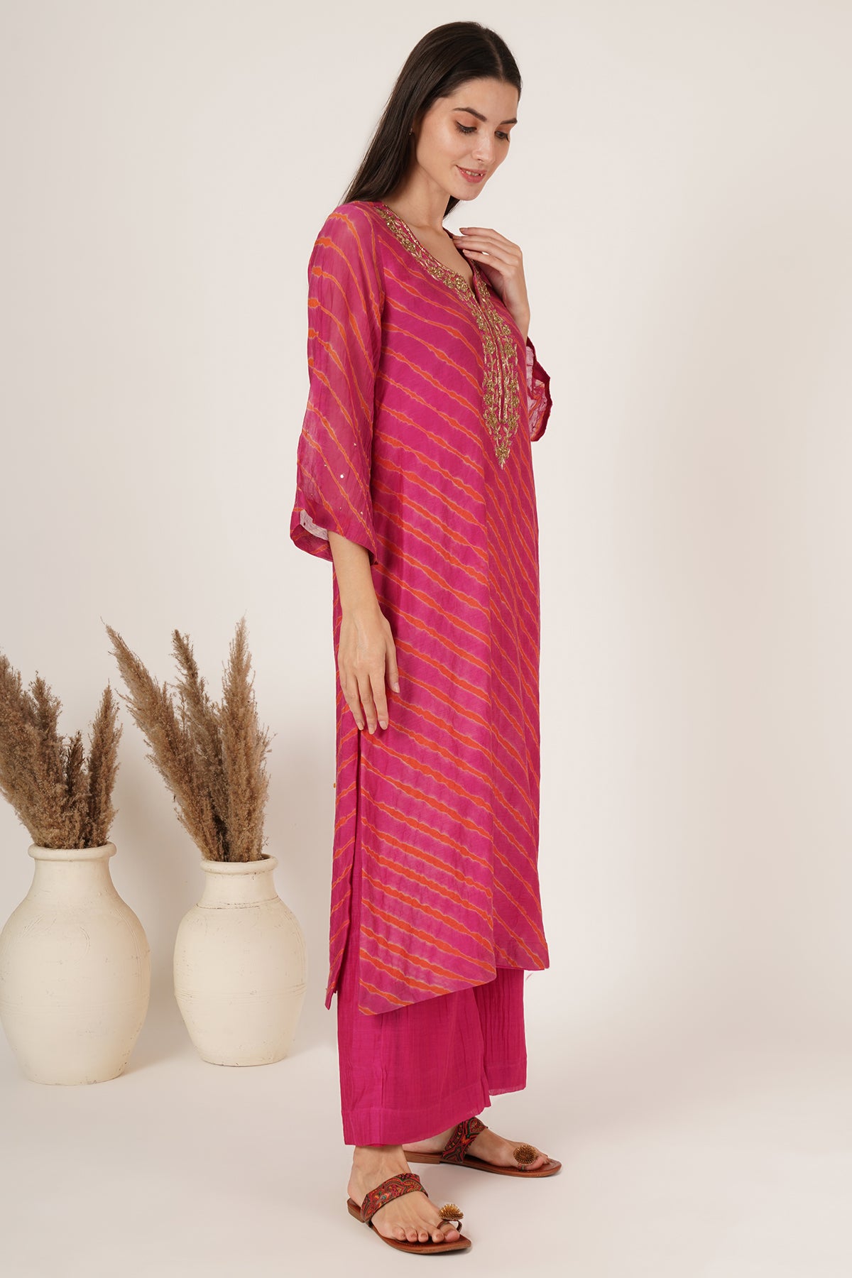 Pink Orange Lehariya Kurta set of 2