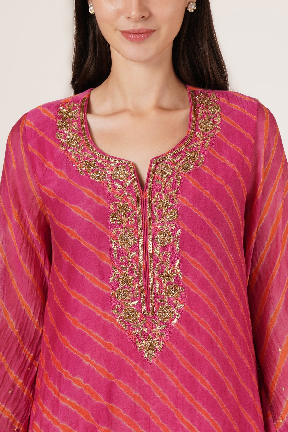 Pink Orange Lehariya Kurta set of 2