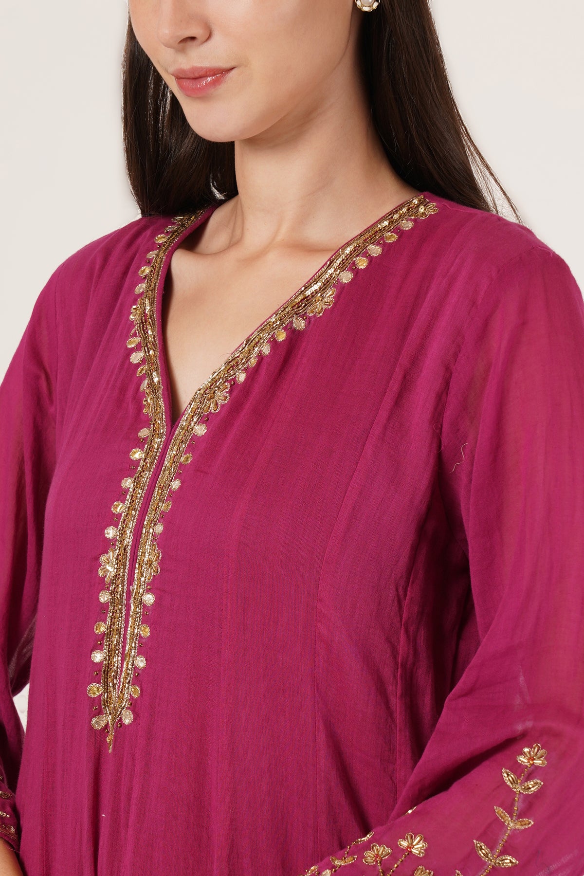 Pink chanderi anarkali kurta set of 3