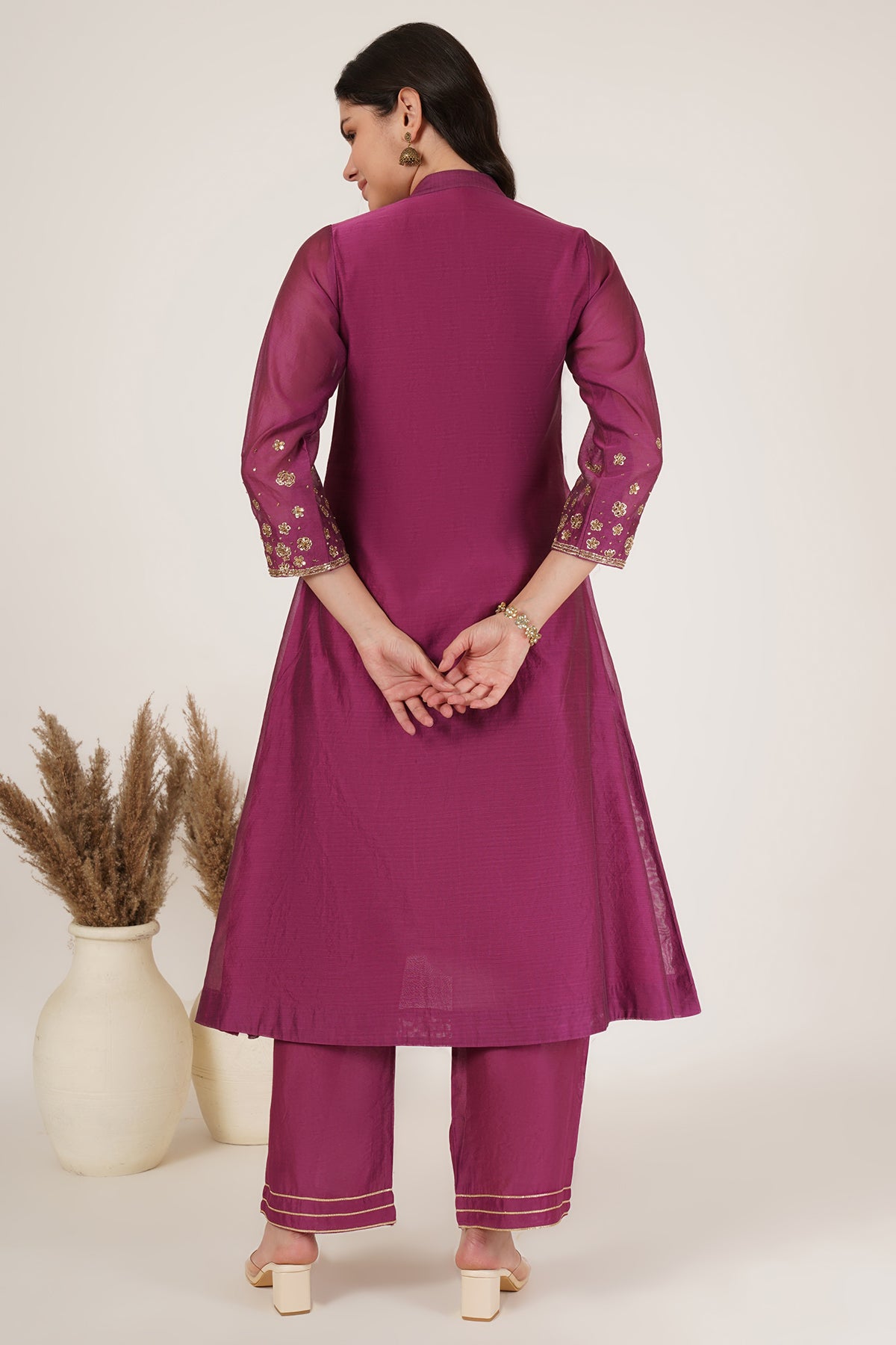 Purple chanderi kurta set of 3