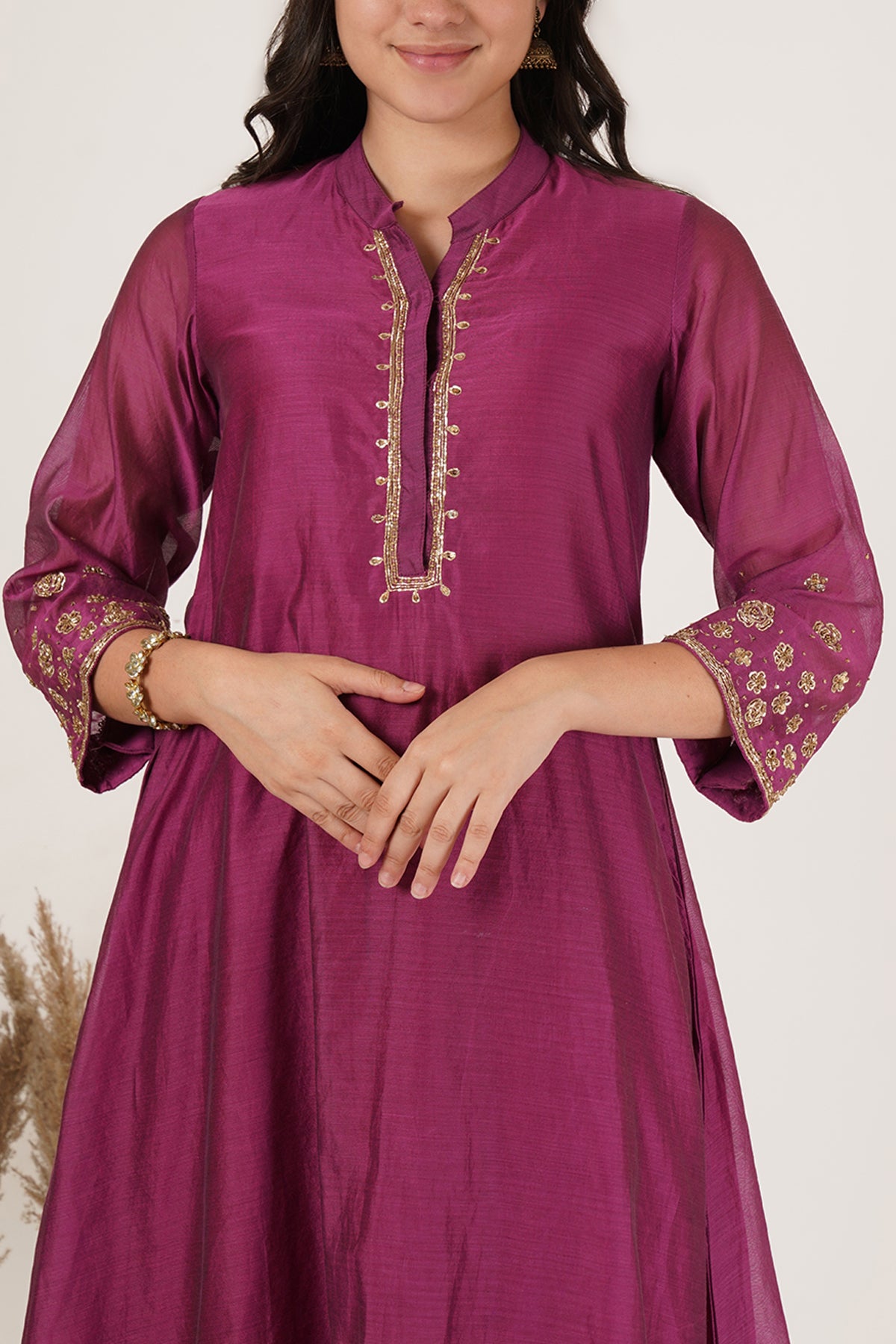 Purple chanderi kurta set of 3