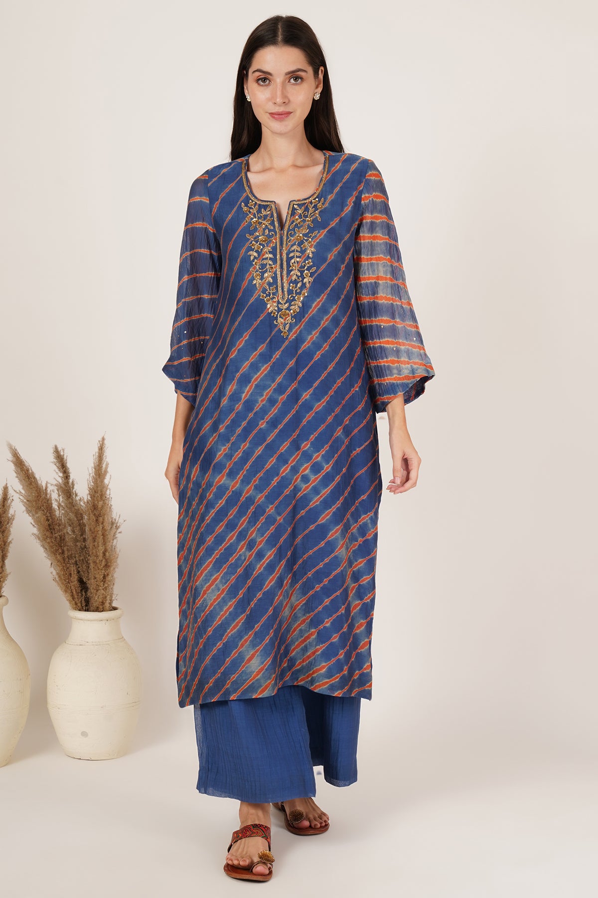 Blue Red lehariya kurta set of 3