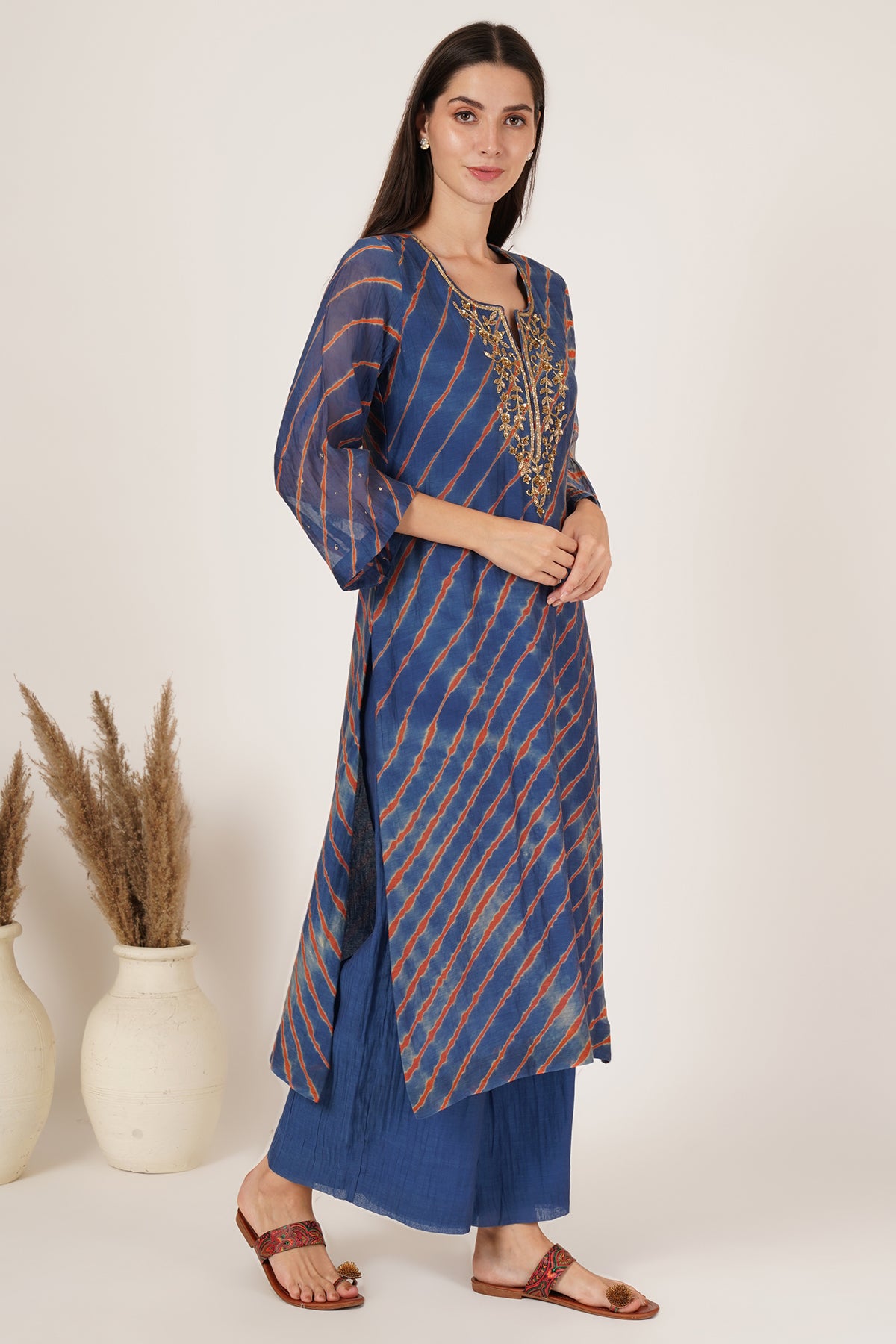 Blue Red lehariya kurta set of 3