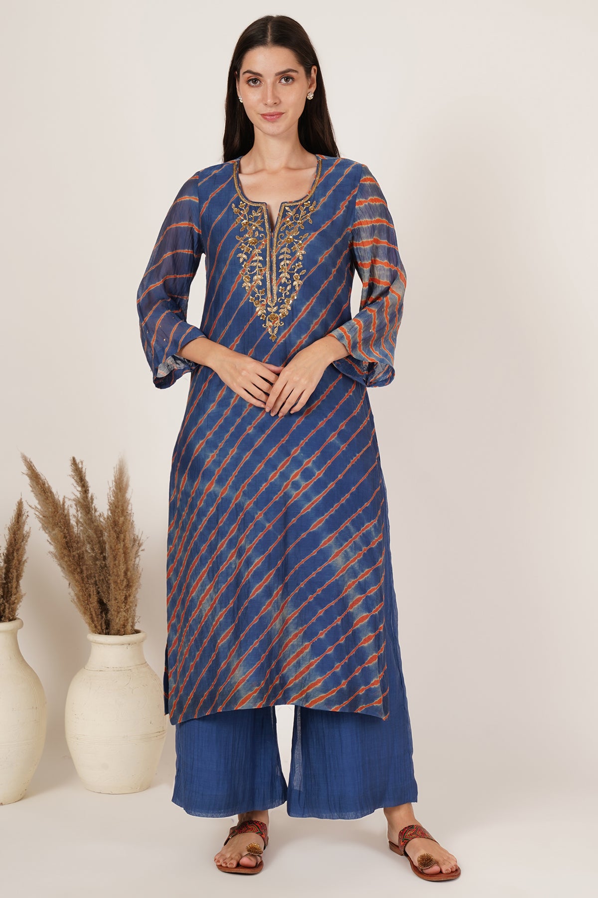 Blue Red lehariya kurta set of 3