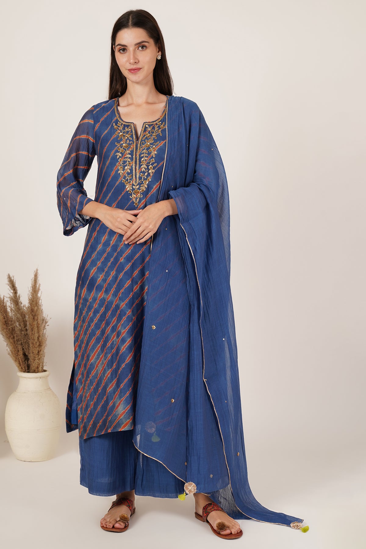 Blue Red lehariya kurta set of 3