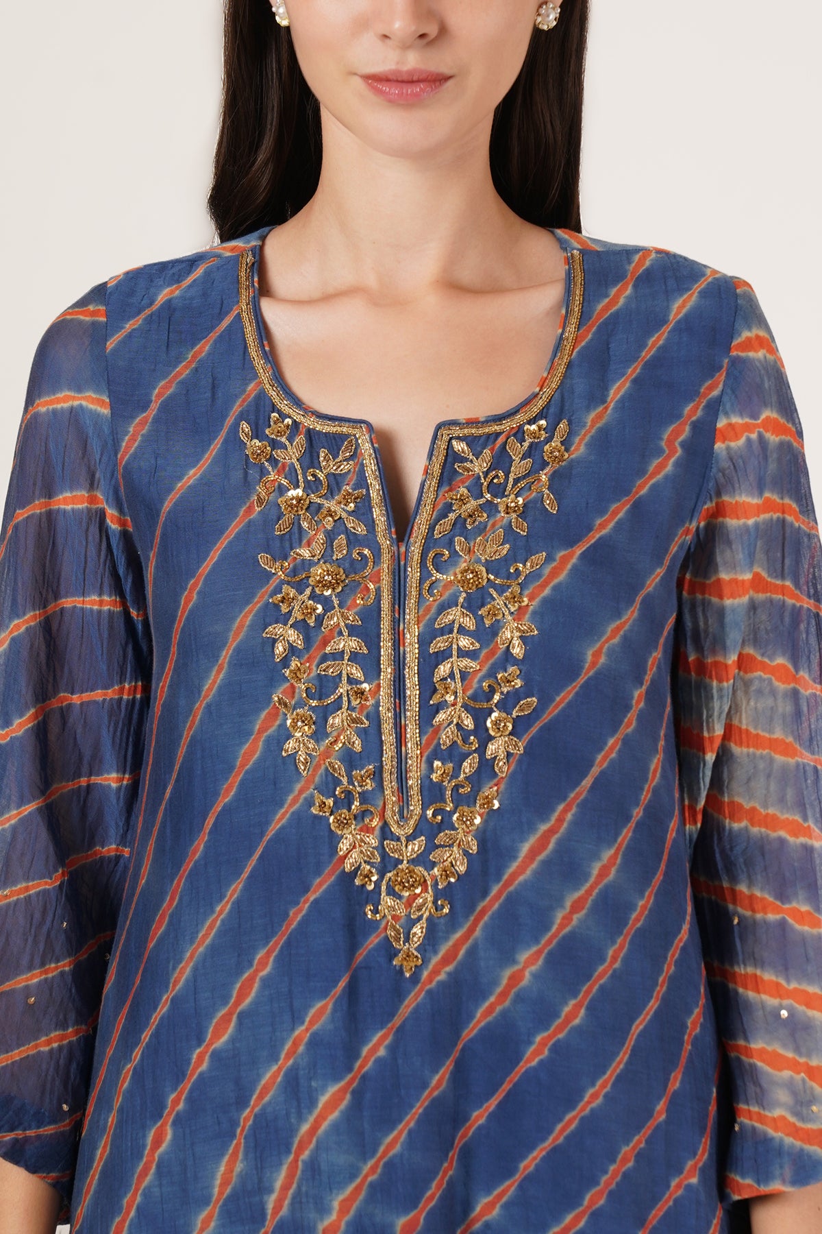 Blue Red lehariya kurta set of 3