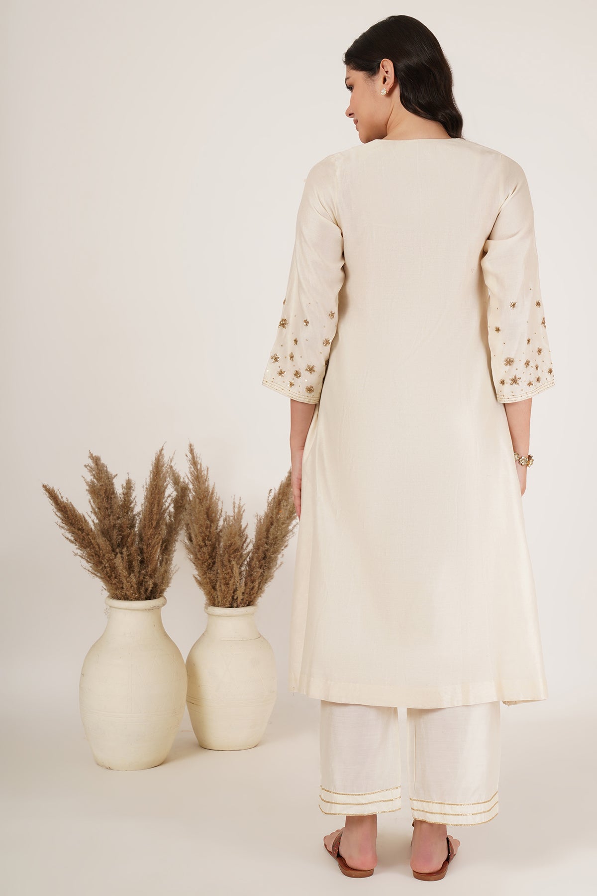 Off white chanderi kurta set of 3