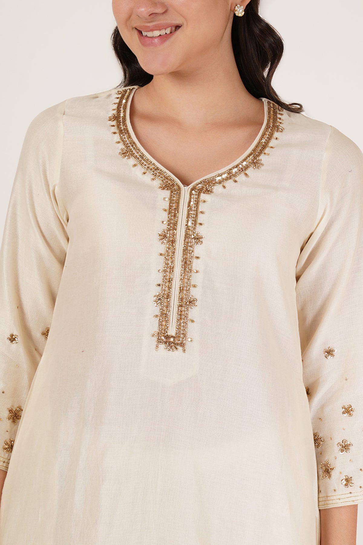 Off white chanderi kurta set of 3