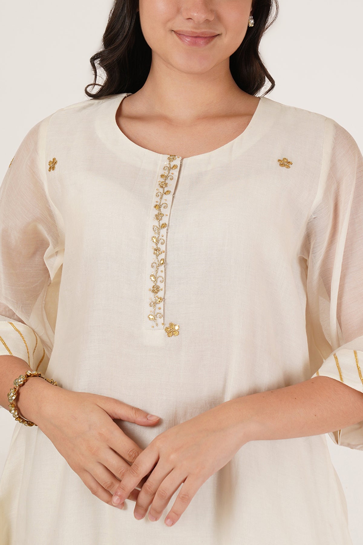 White chanderi tunic,sharara Set of 3