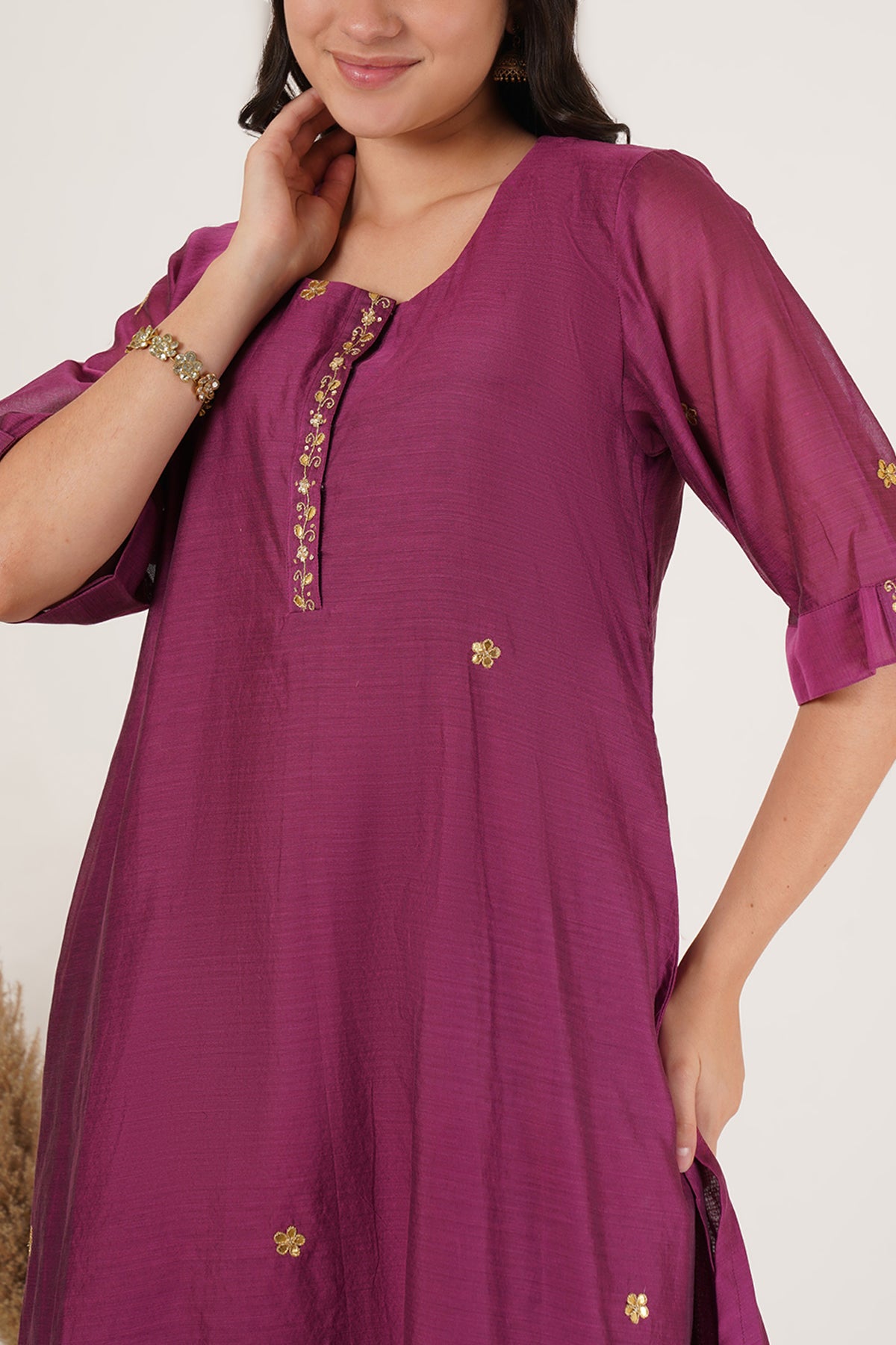 Purple tunic chanderi kurta set of 3