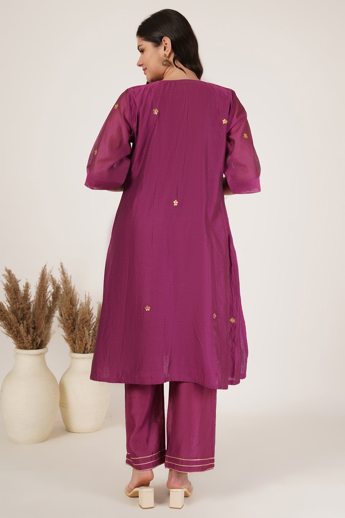 Purple tunic chanderi kurta set of 3
