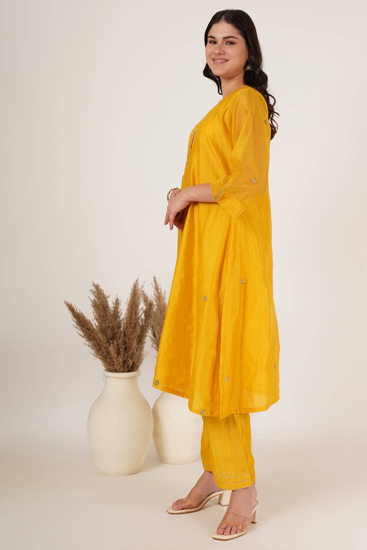 Yellow tunic chanderi set of 3