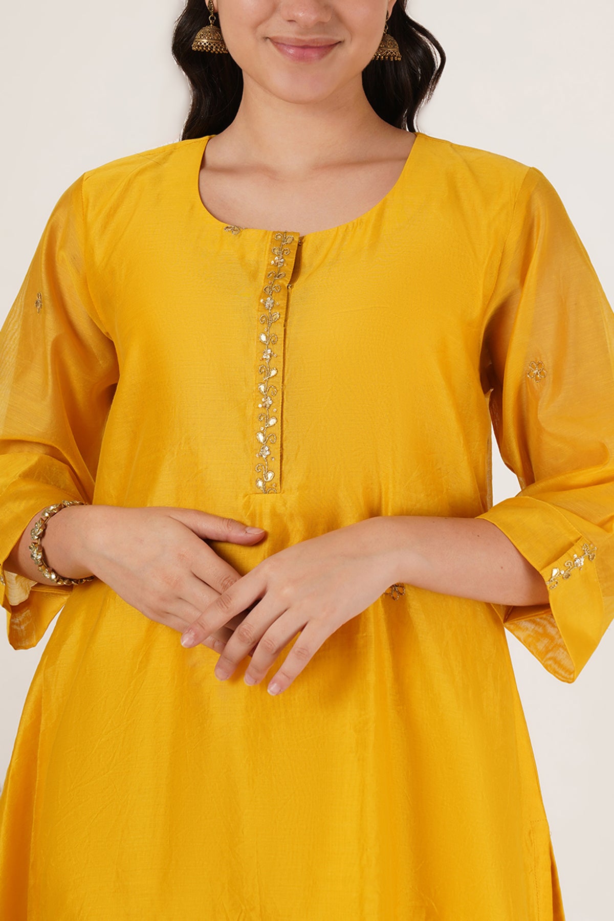 Yellow tunic chanderi set of 3