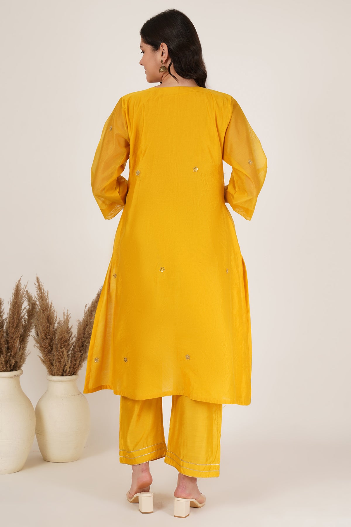 Yellow tunic chanderi set of 3