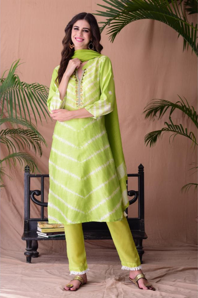 Lime Green Shibori Dyed Kurta Set