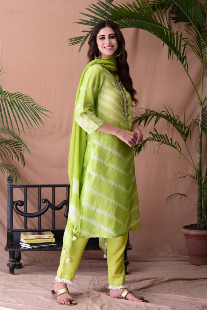 Lime Green Shibori Dyed Kurta Set