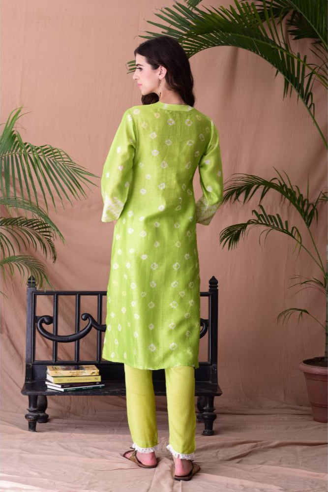 Lime Green Shibori Dyed Kurta Set