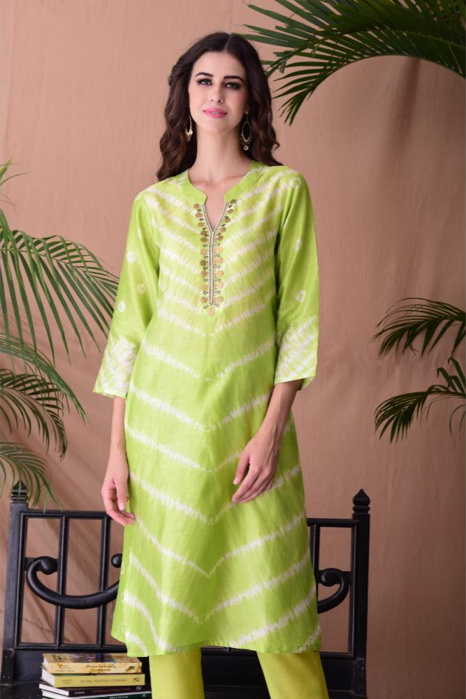 Lime Green Shibori Dyed Kurta Set