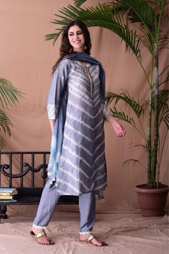 Grey Shibori Dyed Kurta Set of 3
